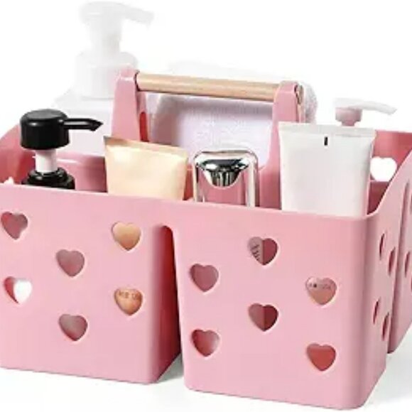 Pink Plastic Shower Caddy Tote Organizer with Handle Dorm Bathroom Storage Bin - Picture 7 of 7